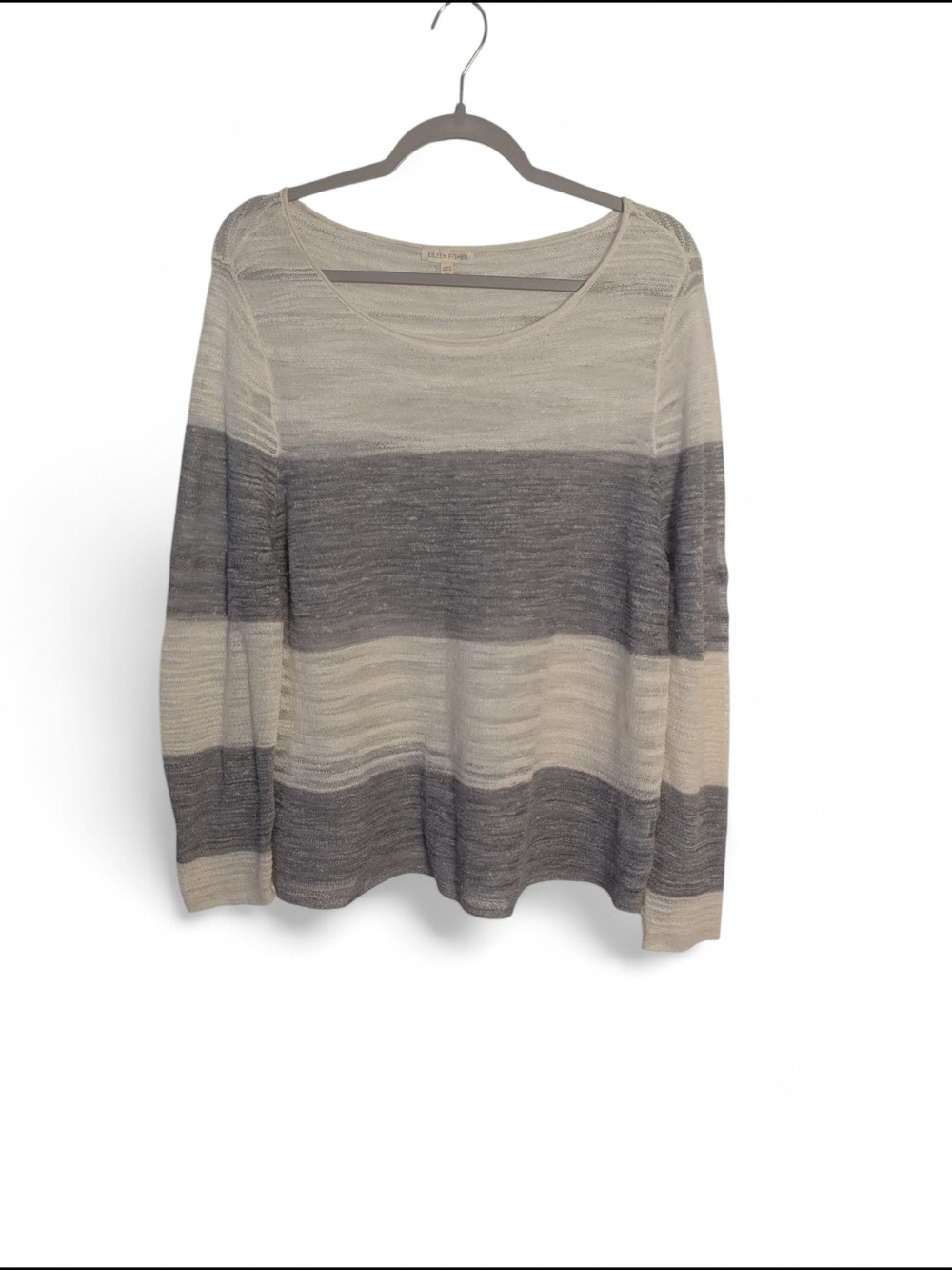 Linen Blend EILEEN FISHER Size L Lightweight Knit Top Cream And Gray